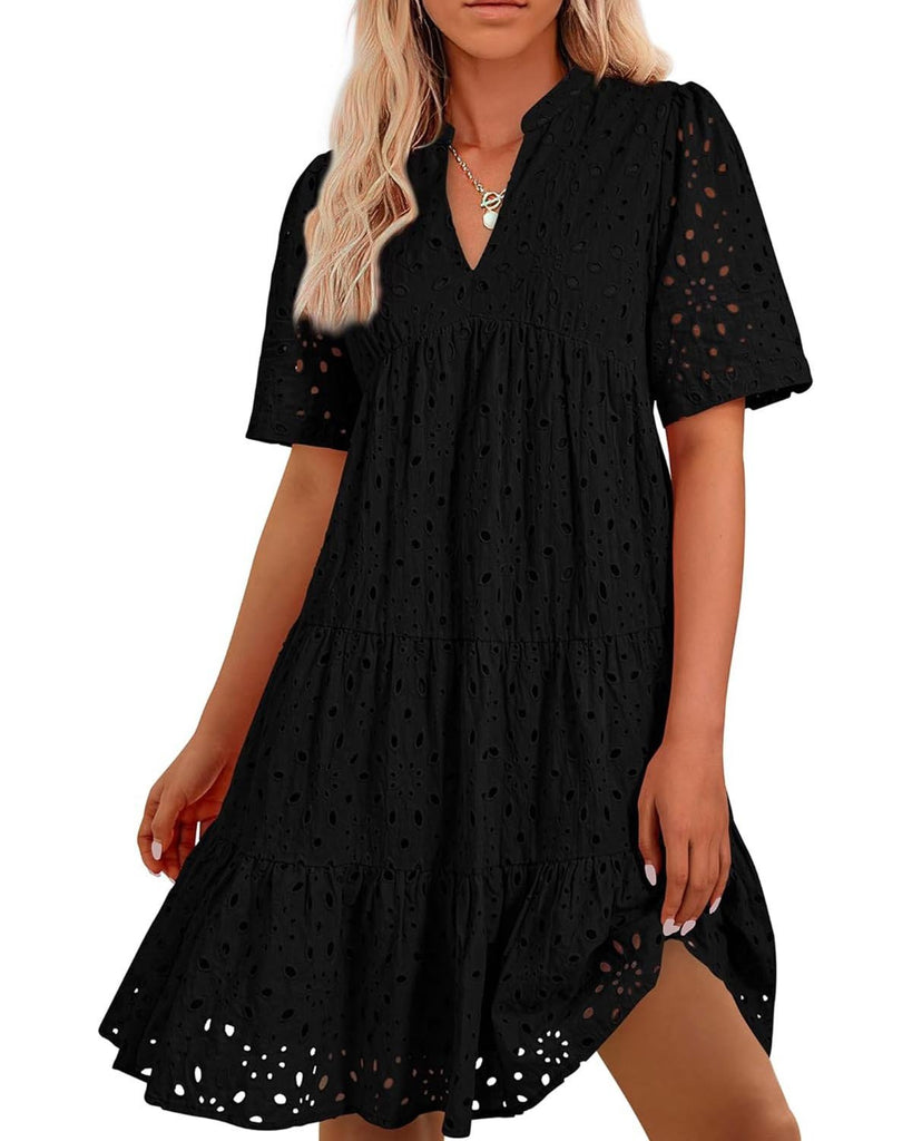 💥💃Women's Elegant Hollow Out Lace Ruffle Casual Mini Dress