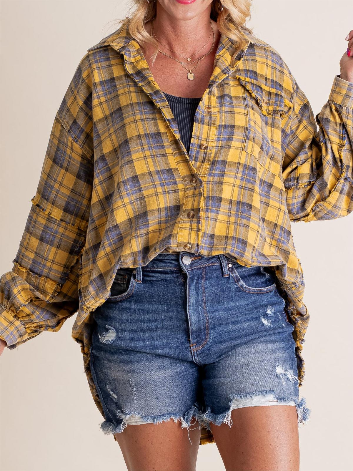 👚Women's Seams Raw Edge Washed Oversized Shirt Jacket with Pockets