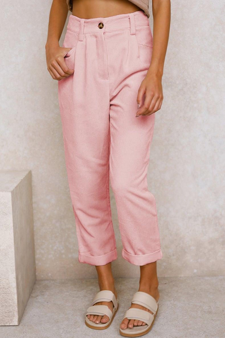 🔥✨Mid Rise Button Zipper Side Pocket Corduroy Casual Pants