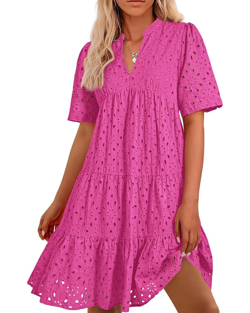 💥💃Women's Elegant Hollow Out Lace Ruffle Casual Mini Dress