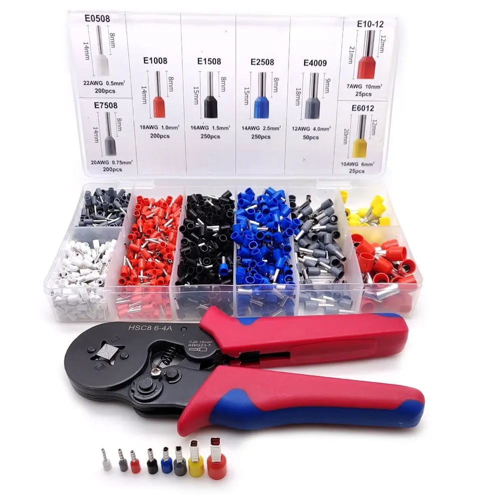 Ferrule Crimping Tool Kit – Self-Adjusting Ratchet Crimper with 1200PCS Wire Ferrules