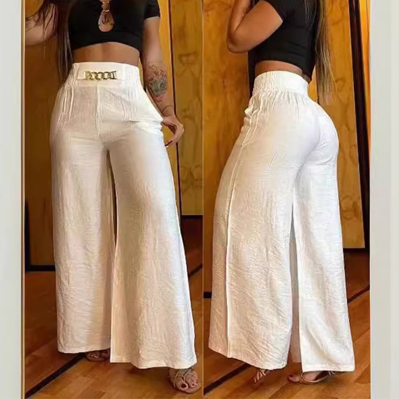 50% off Women's Solid-Color High-Waisted Wide-Leg Pants