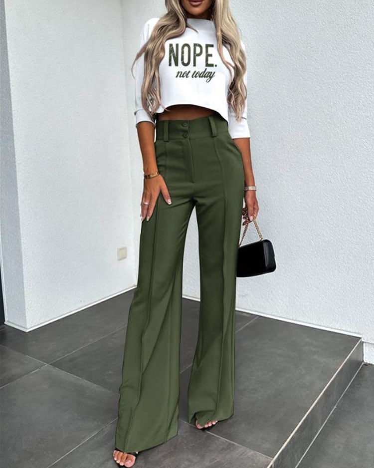 Solid Color Jacket & High Waist Straight Pants Set (Buy 2 Free shipping)