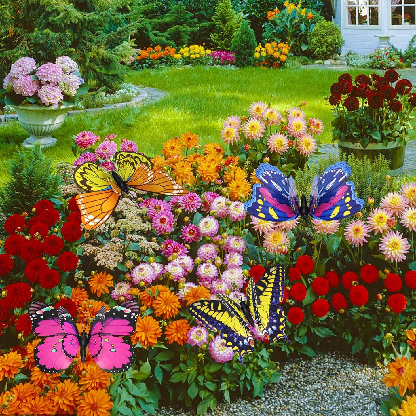 🦋3D Butterfly Stakes Waterproof Multi-color Fake Butterfly Garden Artificial Pole Butterfly Ornaments Outdoor Decor