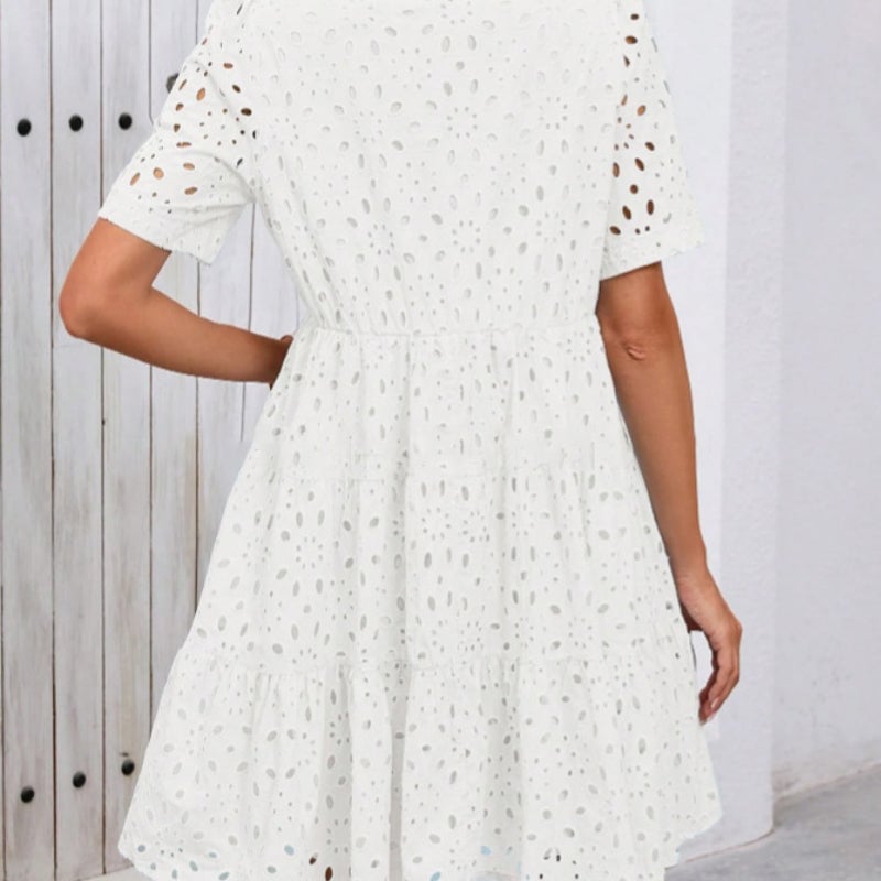💥💃Women's Elegant Hollow Out Lace Ruffle Casual Mini Dress