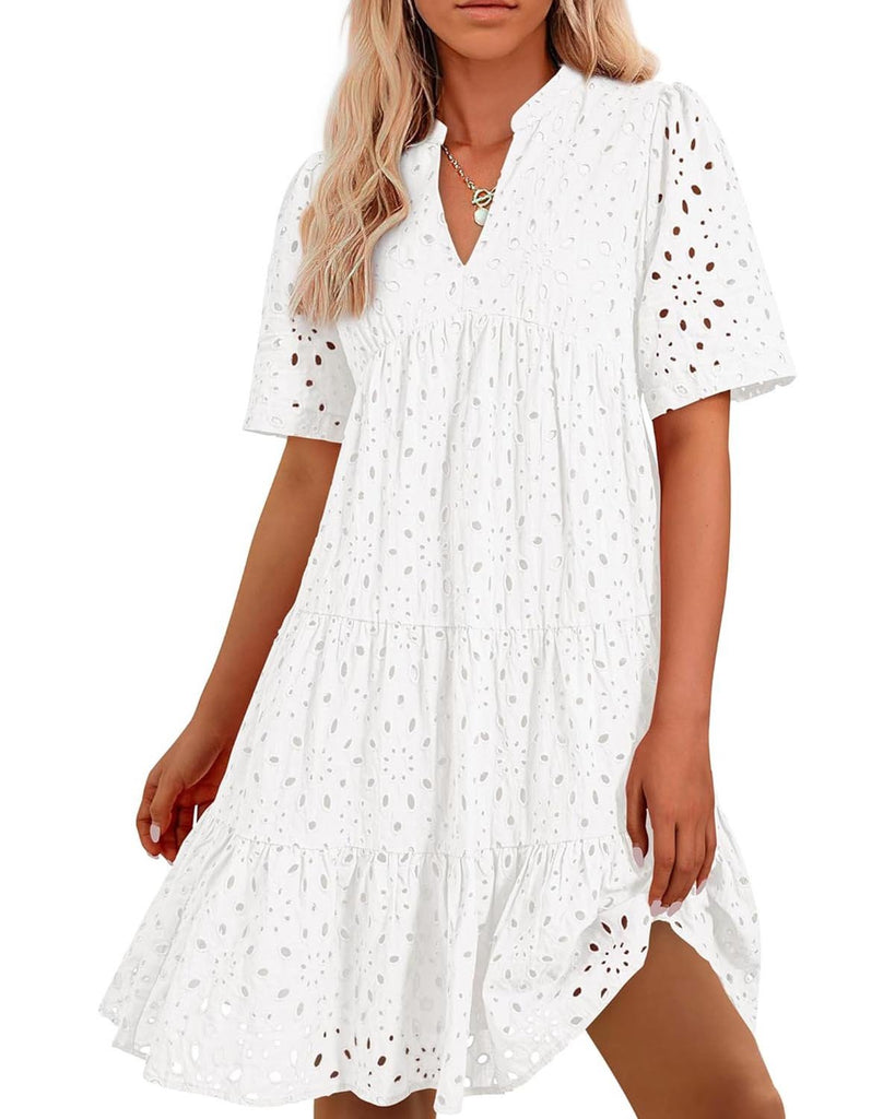 💥💃Women's Elegant Hollow Out Lace Ruffle Casual Mini Dress