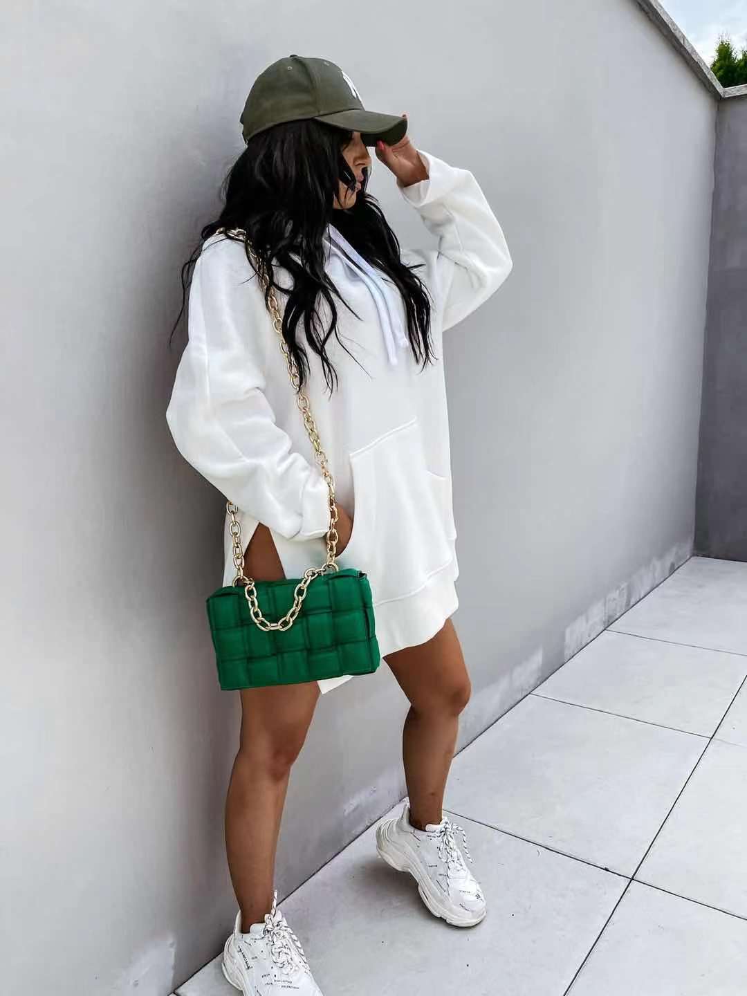 New Women's Solid Color Hooded Mid-Length Sweatshirt