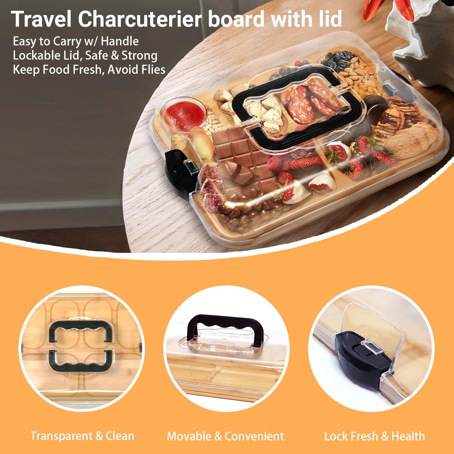 Bamboo Charcuterie Board with Lid & Handle