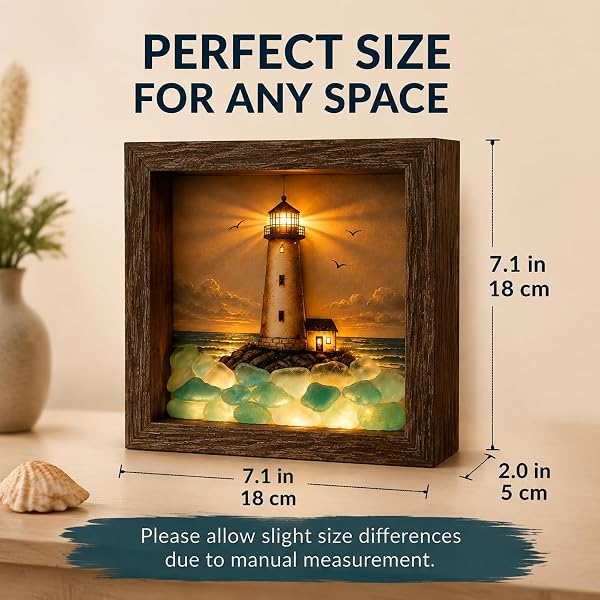 💡Handcrafted: 3D Coastal Lighthouse & Sea Glass Shadow Box Night Light