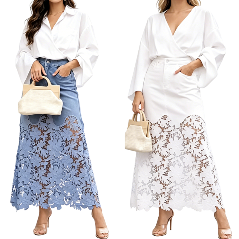 📣 Hot Seller This Season: Women's Slim-Fit Denim Skirt with Lace Trim