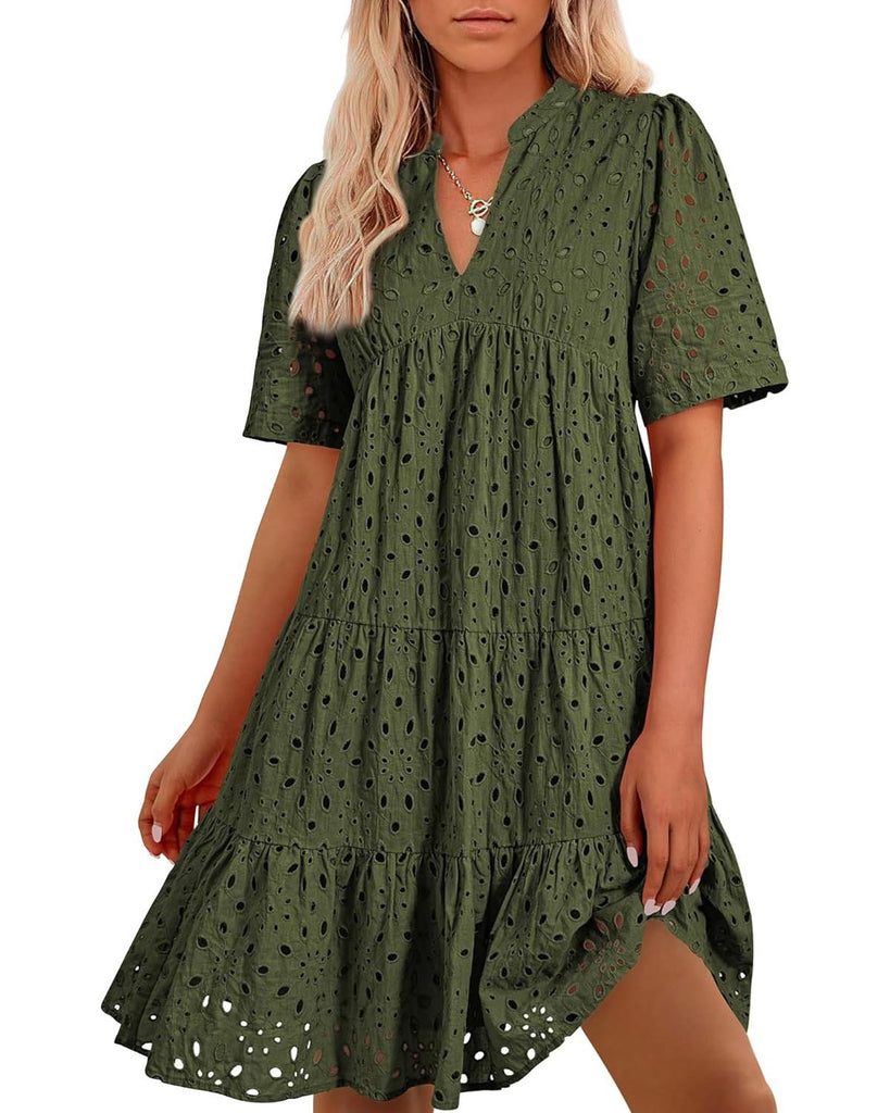 💥💃Women's Elegant Hollow Out Lace Ruffle Casual Mini Dress