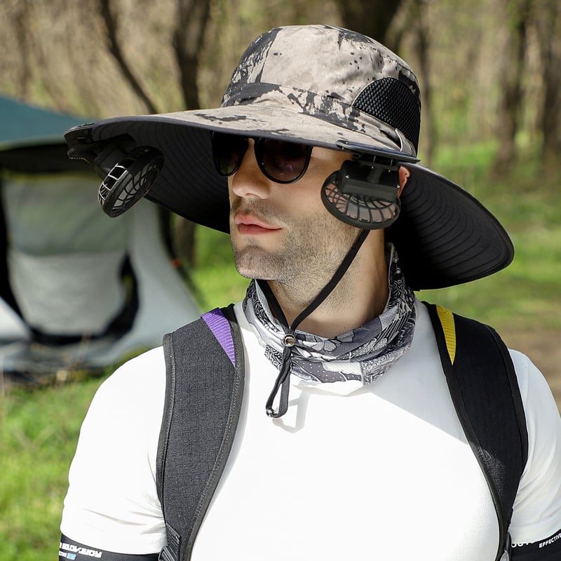 🔥 Wide Brim Solar Fan Outdoor Fishing Hat-Solar & USB Charging