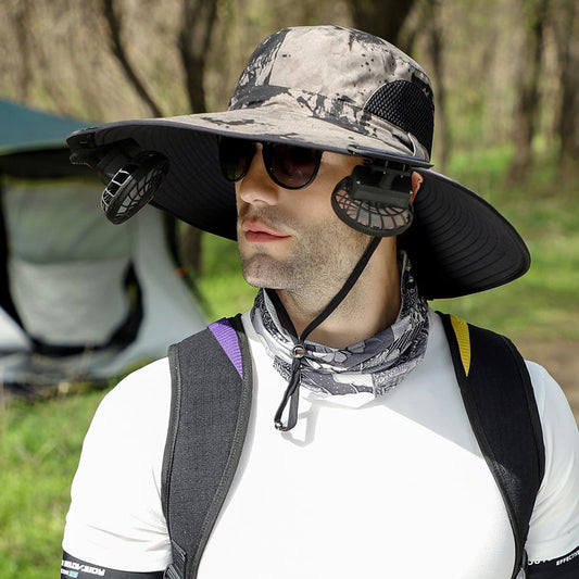 🔥 Wide Brim Solar Fan Outdoor Fishing Hat-Solar & USB Charging