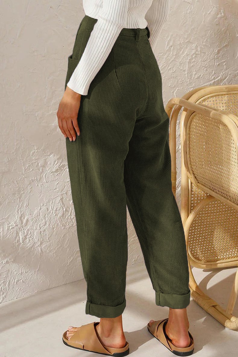 🔥✨Mid Rise Button Zipper Side Pocket Corduroy Casual Pants