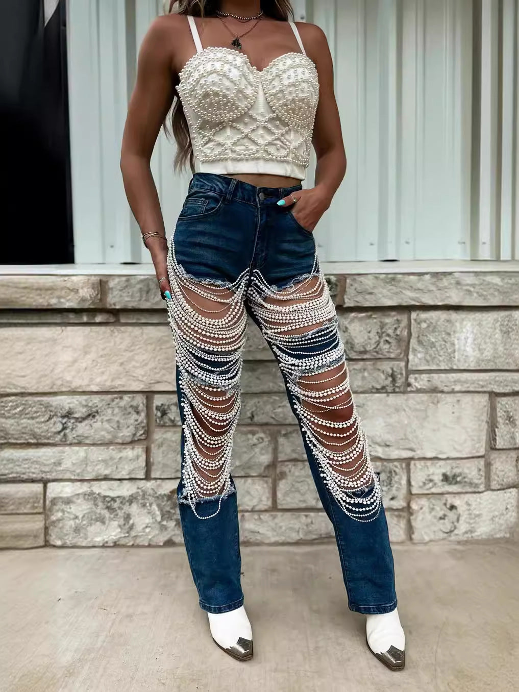 Upgrade your closet with 🔥2024's stylish chain embellished jeans!