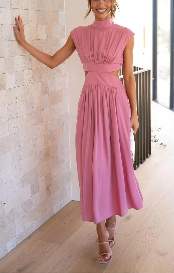 🔥Cutout Waist Pocketed Vacation Midi Dress