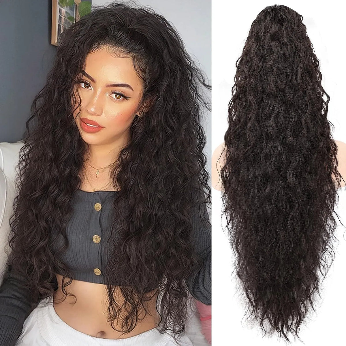 💖Clip-In Wave Ponytail Hair Extension Natural Fluffy African Style Wig💖