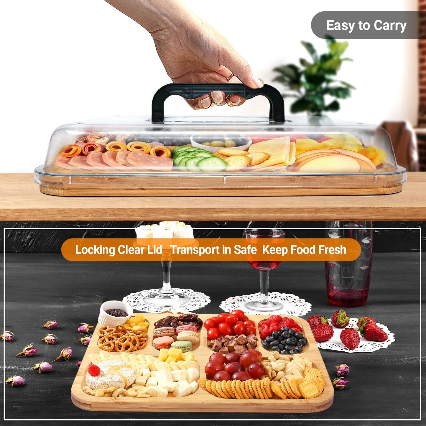 Bamboo Charcuterie Board with Lid & Handle