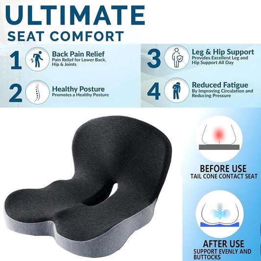 💺 Non-Slip Memory Foam Seat Cushion – Sciatica Relief, Breathable Mesh & Universal Fit 🪑