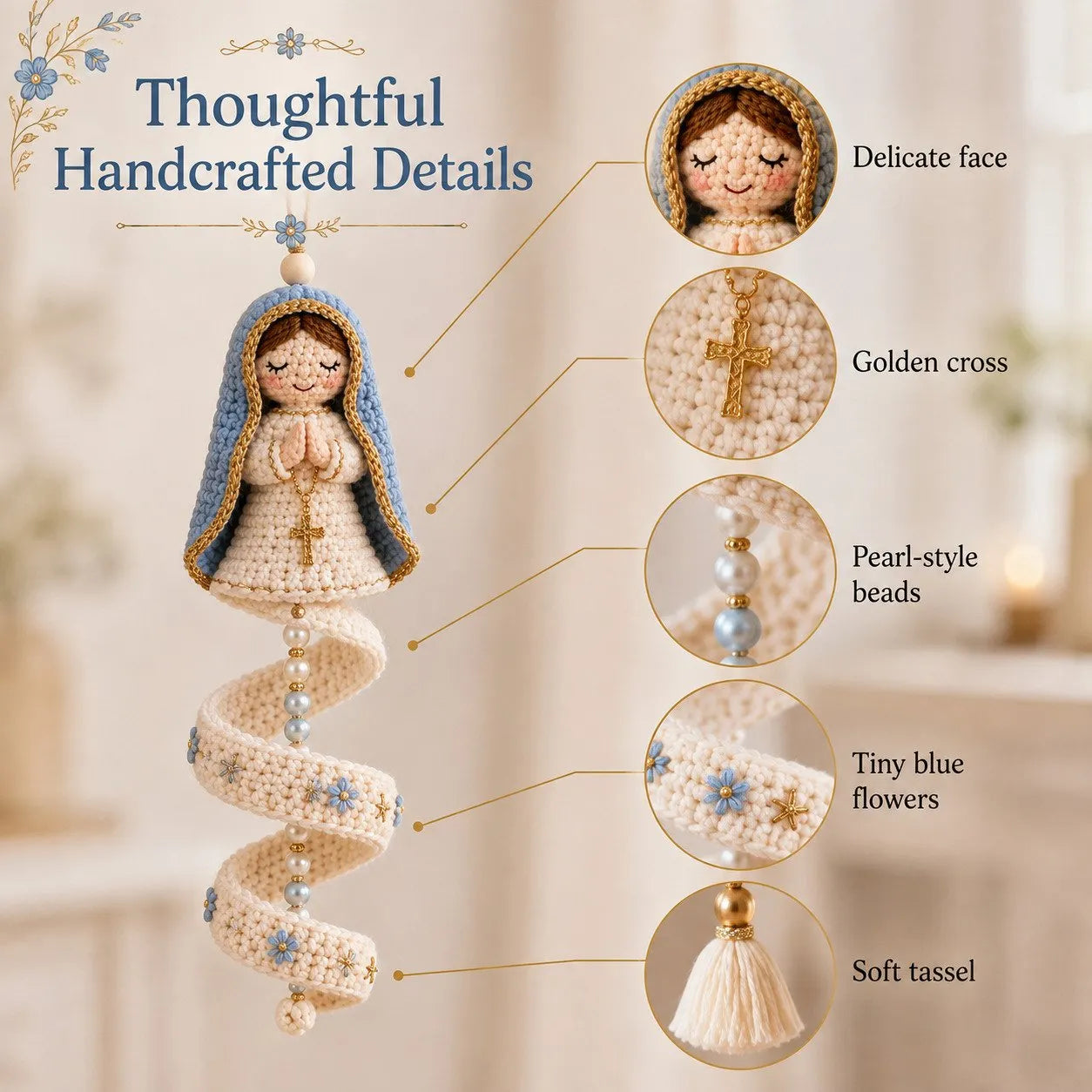 Handcrafted Crochet Blessed Mother Spiral Hanging Ornament✝️