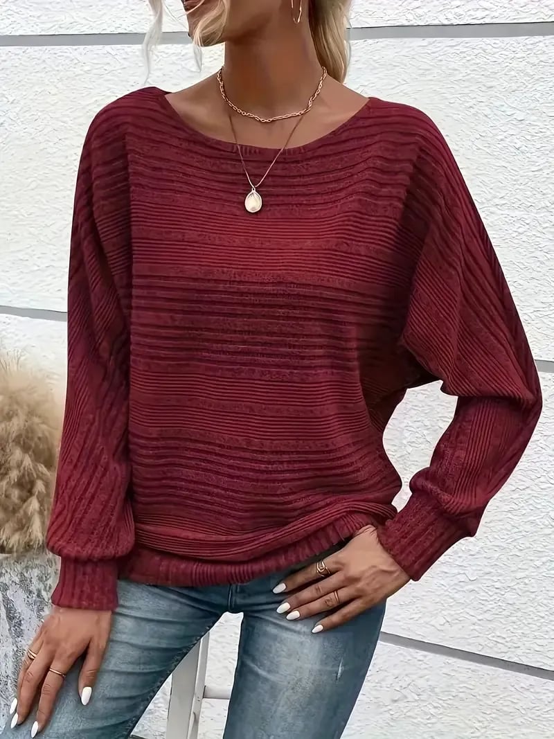 ⏰Women's Soft Solid Batwing Sleeve Pullover Long Sleeve Top