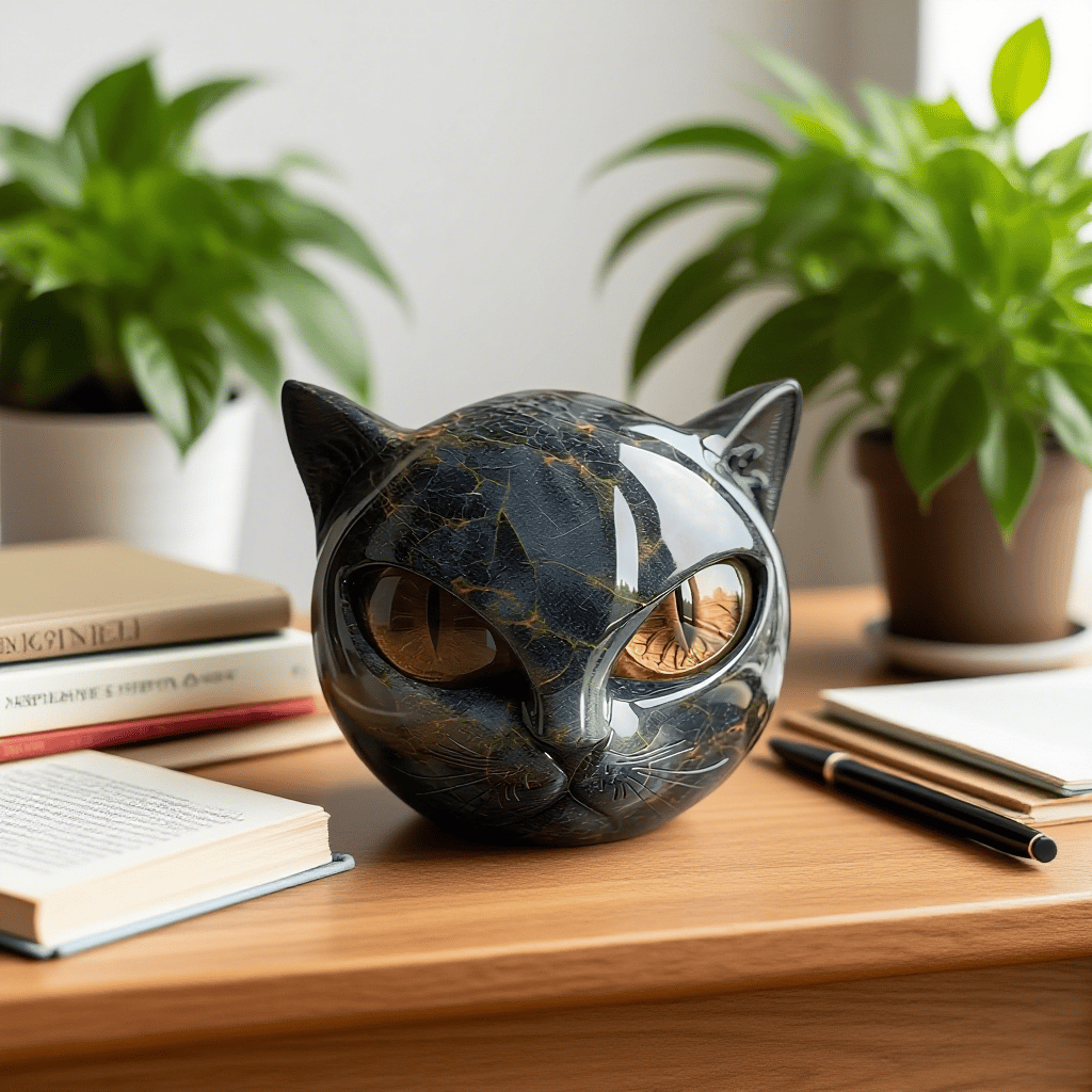 🐈‍⬛Luxury Black Cat Stone Sculpture – Elegant Home Décor & Gift-Ready Art Piece