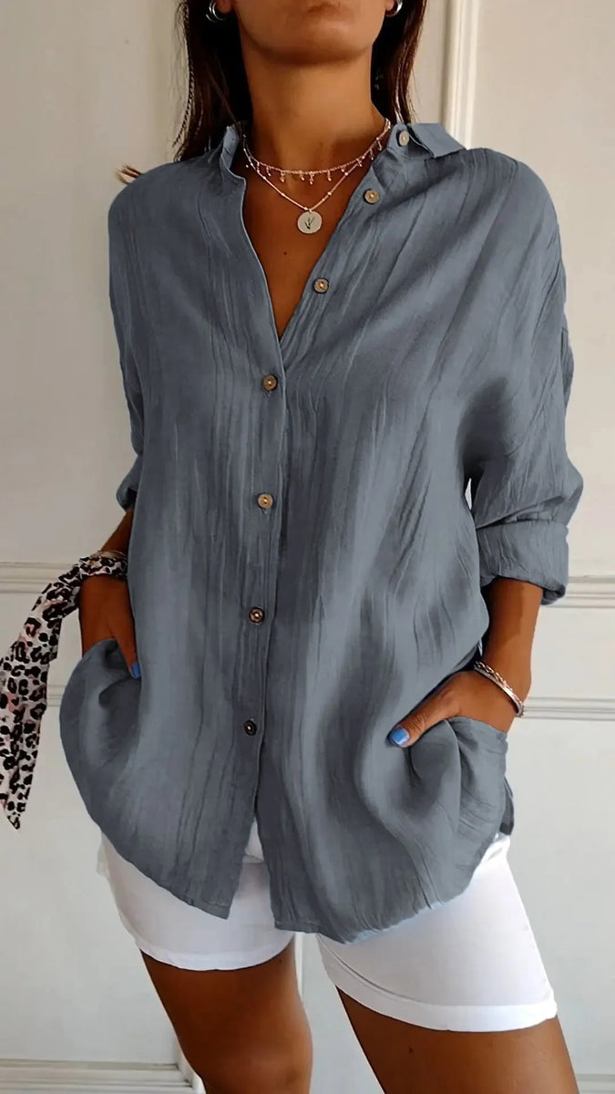 Women'S Single Breasted Lapel Reconstructed Contrast Shirt Shirt
