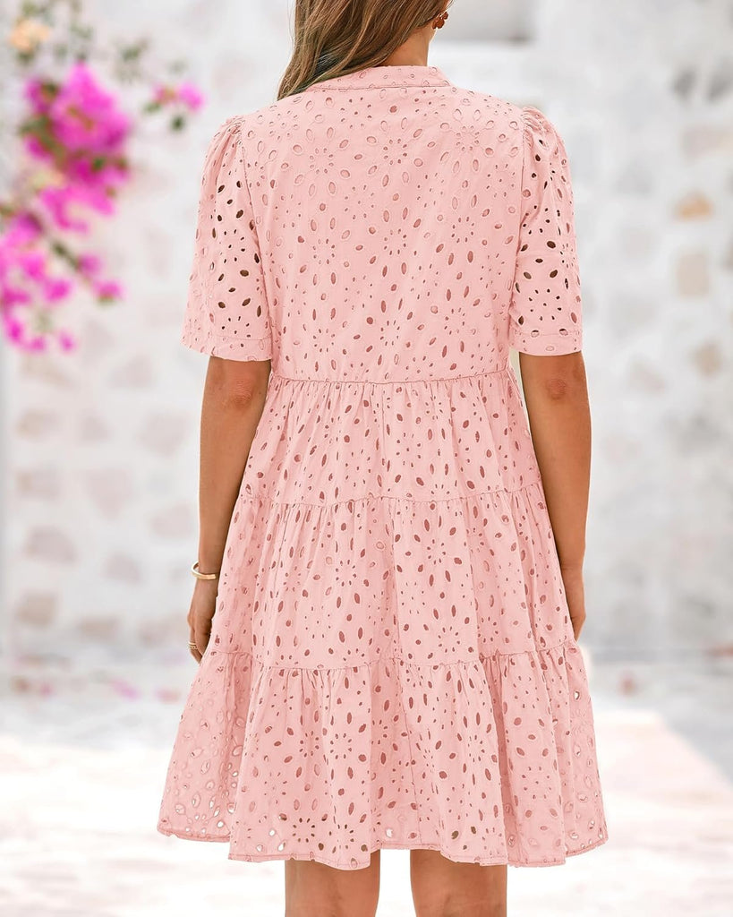 💥💃Women's Elegant Hollow Out Lace Ruffle Casual Mini Dress