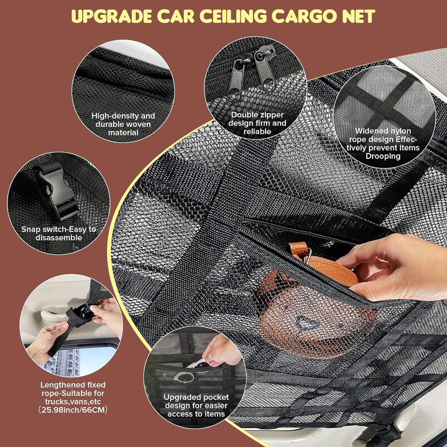 🔥✨HOT SALE -2026 Upgrade Car Ceiling Cargo Net Pocket