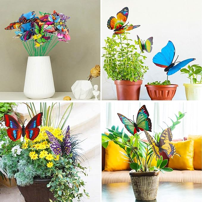 🦋3D Butterfly Stakes Waterproof Multi-color Fake Butterfly Garden Artificial Pole Butterfly Ornaments Outdoor Decor