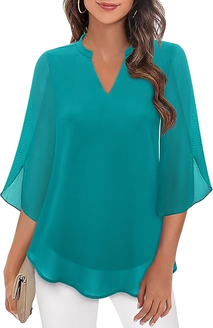 🌹Women's Plain Short Sleeve V-Neck Chiffon Blouse