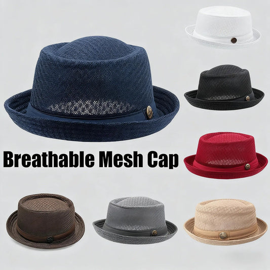 Men's Breathable Mesh Sun Hat – British-Style Fedora/Jazz Hat – Stylish Beach Hat with Sun Protection (Spring/Summer)