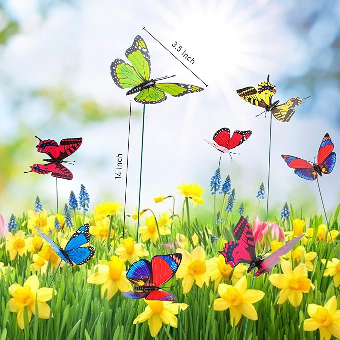 🦋3D Butterfly Stakes Waterproof Multi-color Fake Butterfly Garden Artificial Pole Butterfly Ornaments Outdoor Decor