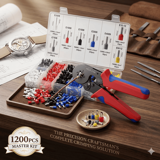 Ferrule Crimping Tool Kit – Self-Adjusting Ratchet Crimper with 1200PCS Wire Ferrules