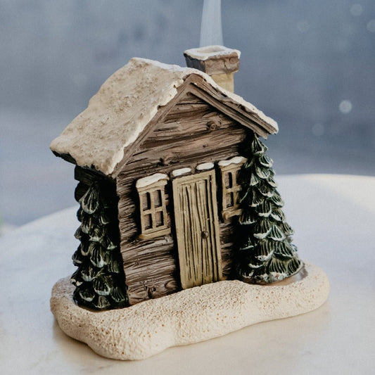 Log Cabin Snowy Winter Incense Cone Burner