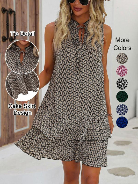 💃Women's Geometric Print Bow Dress