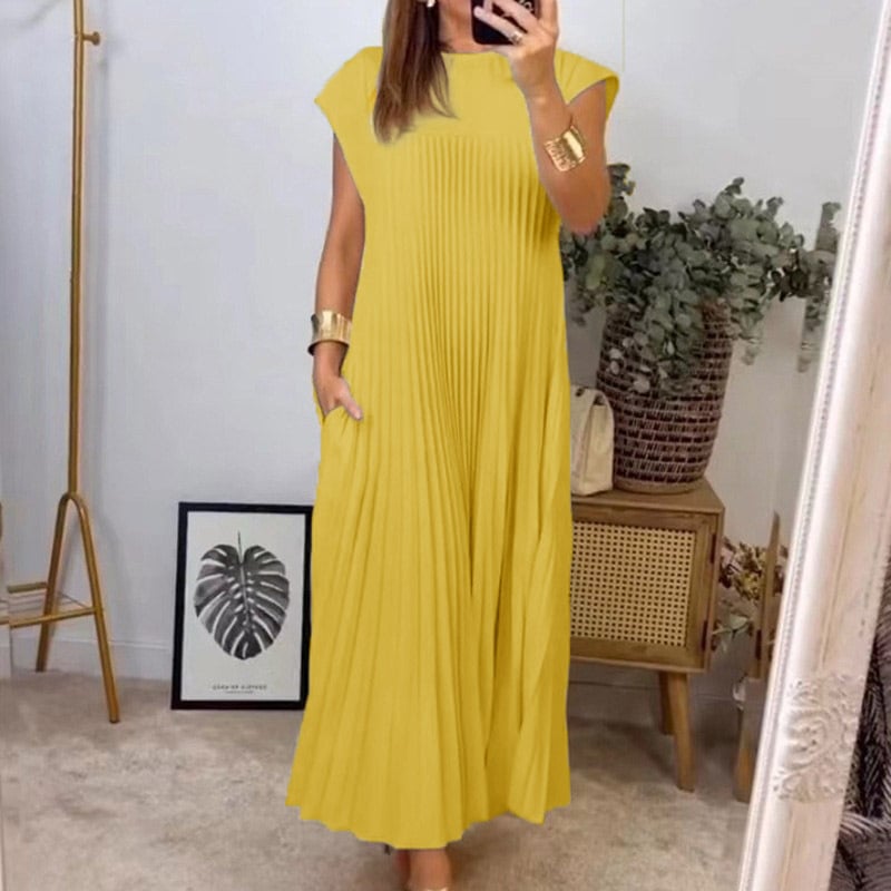 Fashion Sleeveless Long Pleated Dress (Buy 2 Free Shipping)
