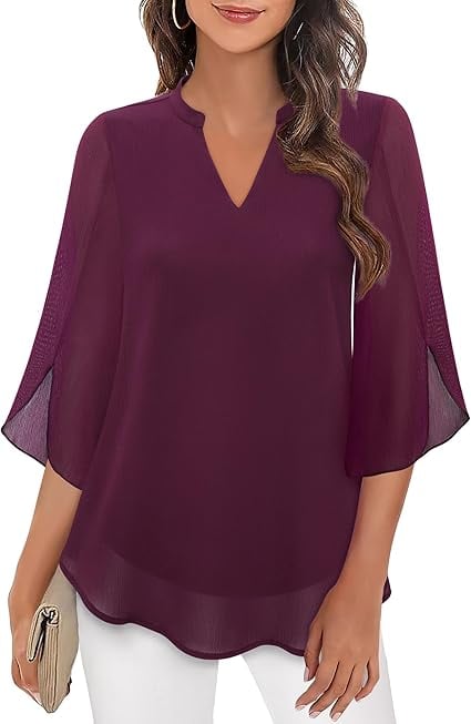 🌹Women's Plain Short Sleeve V-Neck Chiffon Blouse