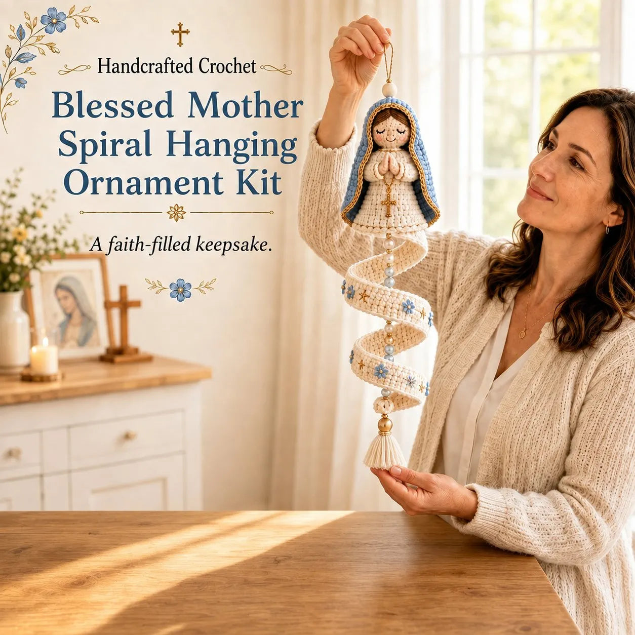 Handcrafted Crochet Blessed Mother Spiral Hanging Ornament✝️
