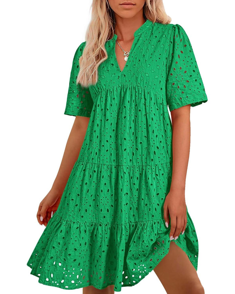 💥💃Women's Elegant Hollow Out Lace Ruffle Casual Mini Dress