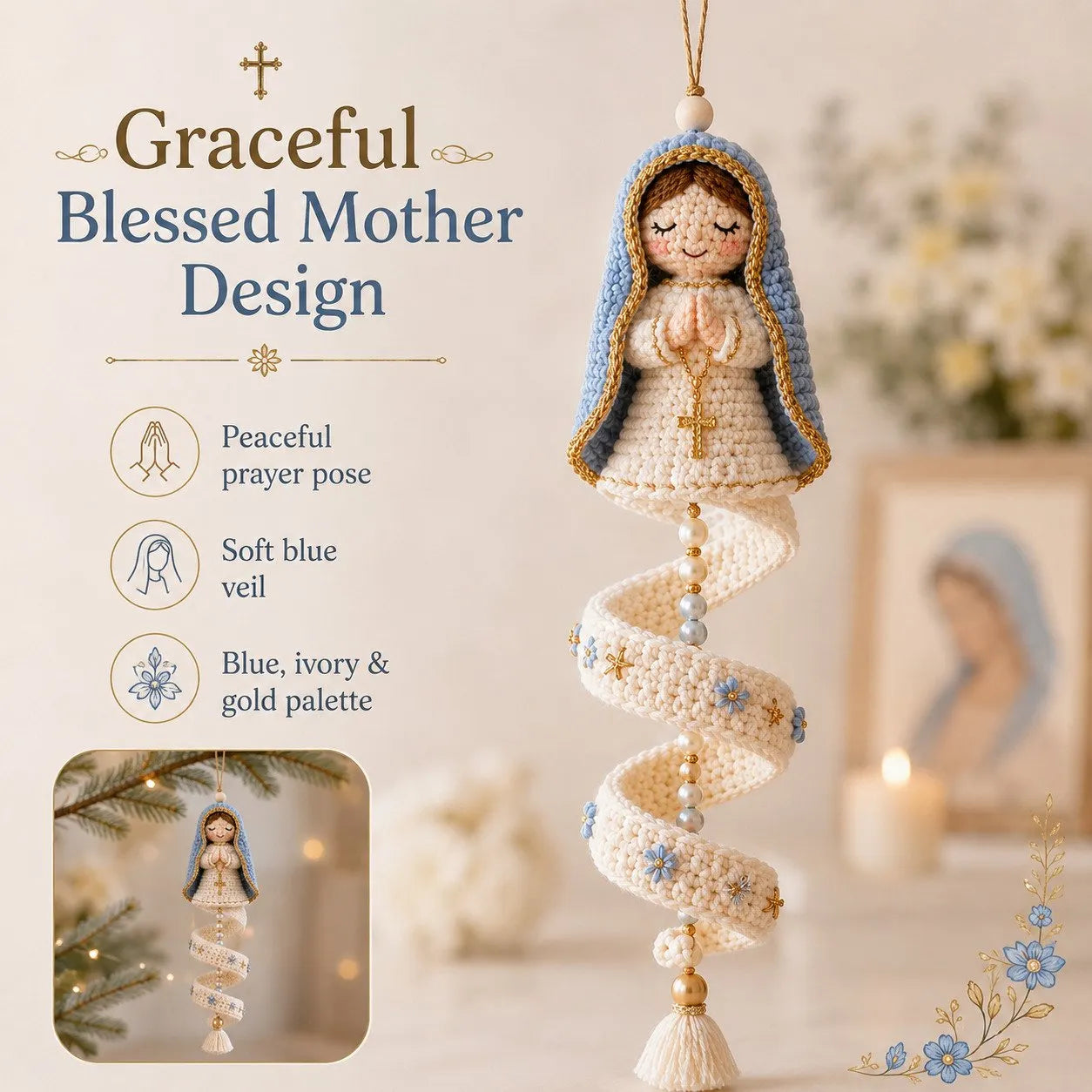 Handcrafted Crochet Blessed Mother Spiral Hanging Ornament✝️