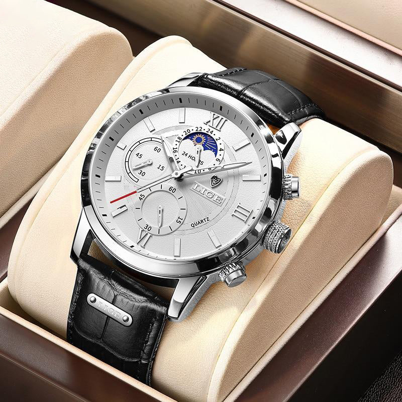 New Brown Leather Mens Watch Top Brand Fashion Waterproof Watch For Men