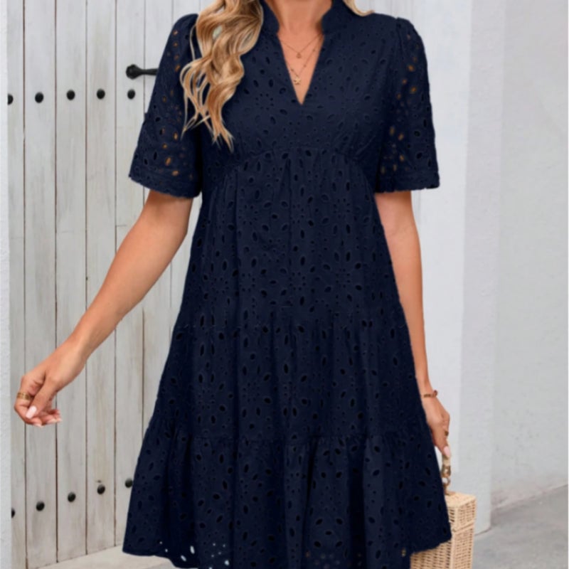 💥💃Women's Elegant Hollow Out Lace Ruffle Casual Mini Dress