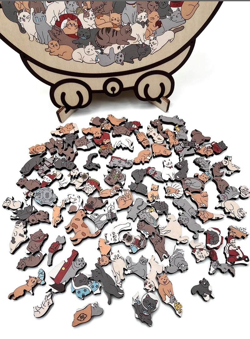 🎅135-Piece Morandi-Colored Cat Shaped Wooden Jigsaw Puzzle