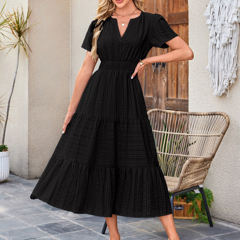 🎉Women's Lightweight Short Sleeve V Neck Elastic Waist Dress