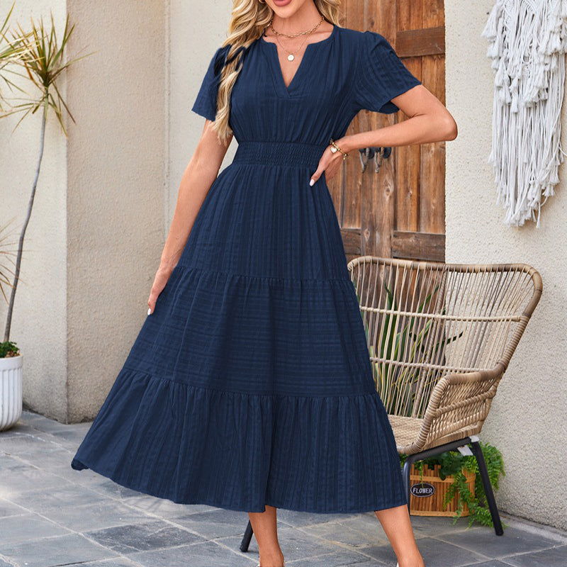 🎉Women's Lightweight Short Sleeve V Neck Elastic Waist Dress