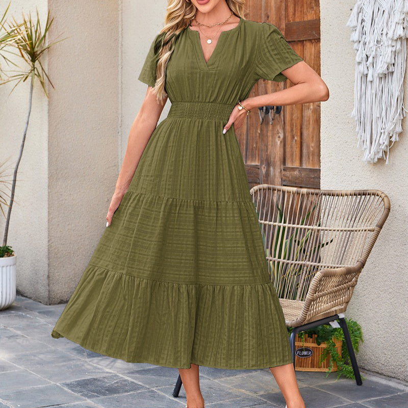 🎉Women's Lightweight Short Sleeve V Neck Elastic Waist Dress