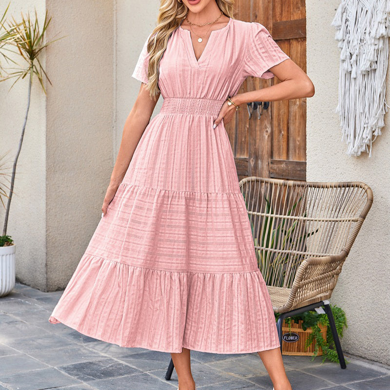 🎉Women's Lightweight Short Sleeve V Neck Elastic Waist Dress