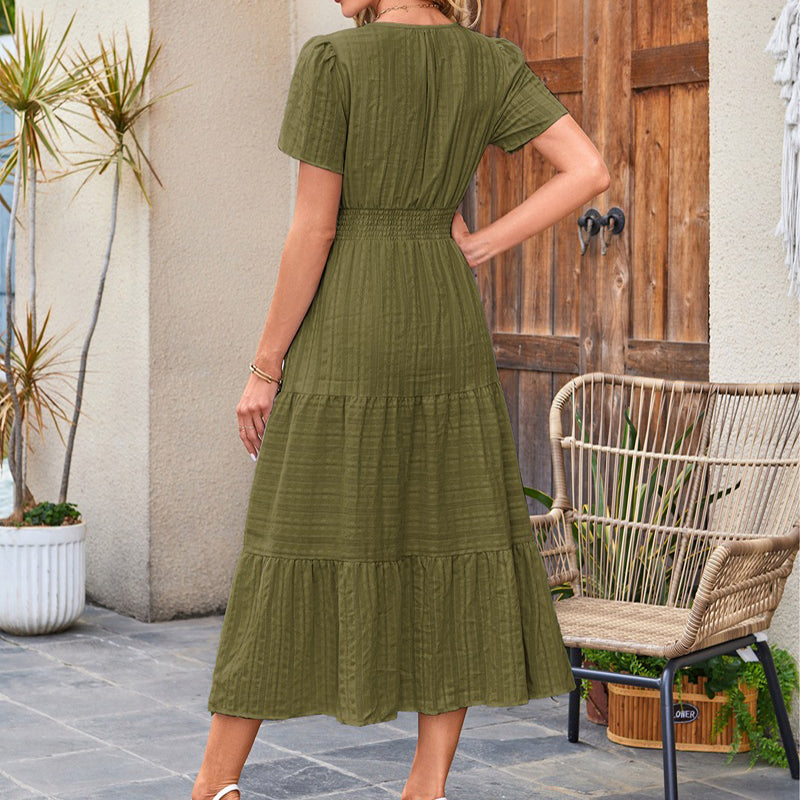 🎉Women's Lightweight Short Sleeve V Neck Elastic Waist Dress