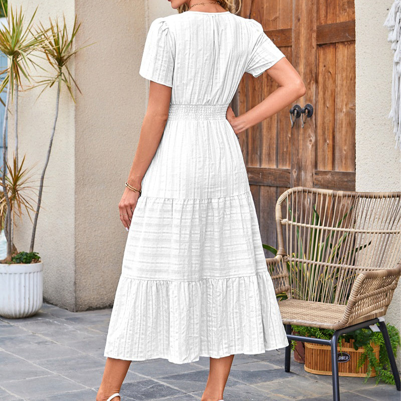 🎉Women's Lightweight Short Sleeve V Neck Elastic Waist Dress